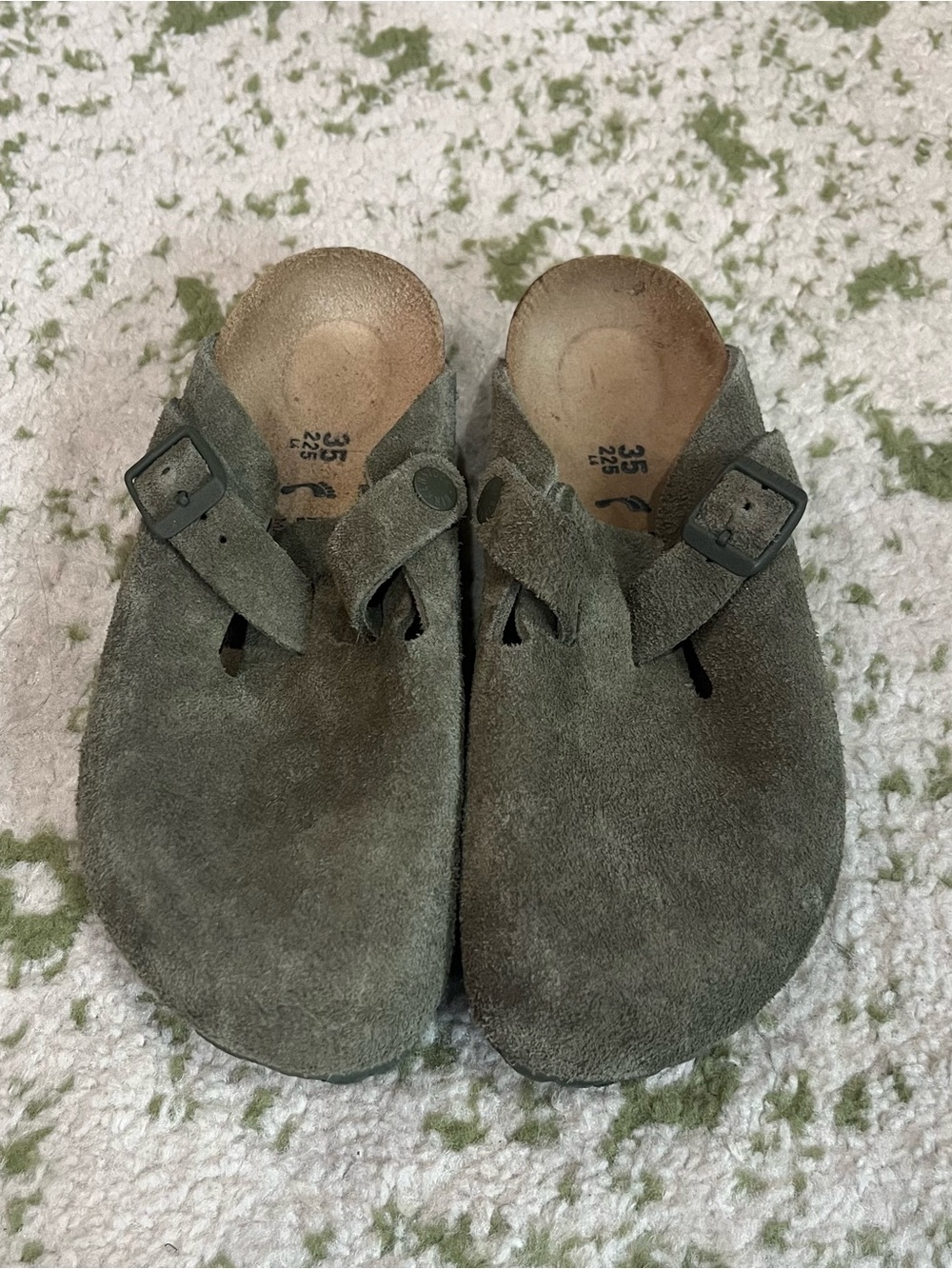 Birkenstock Suede Clog Mules in Olive Green
